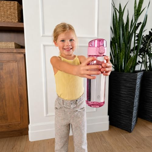 GOPPUS 20oz Kids Water Bottle with Time Marker & Handle, Tritan BPA-Free, Reusable Leakproof Anti-Dust Everyday,Clear Kids Water Bottles For School,Car Travel, Gifts Boys Girls(Pink) - color: B-Pink