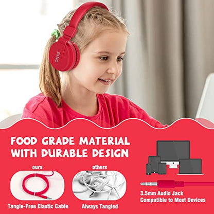 ONTA Kids Headphones for Boys Girls - Child Student Headset Wired Plug Toddler Earphones School Teen on Ear for Ipad | Computer | Smart Phone | Amazon Fire Tablet | Laptop | Plane Travel | Game (red) - color: Red