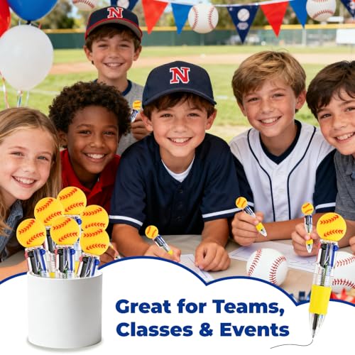 Softball Party Favors Softball Pens Mini Multicolor Pen in One Cute Fun 4-in-1 Pens Bulk Cool Ballpoint Pen for Birthday Gifts Teacher Supplies (Softball, 12) - style: Softball