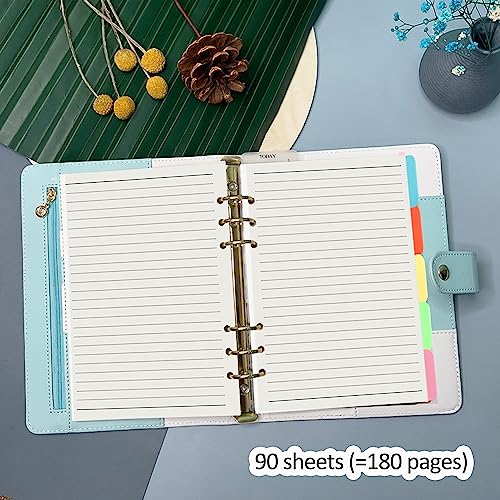 Harphia A5 6 Holes Binder Refill Value Set, 90sheets rulled line loose leaf paper with stickers and dividers, planner inserts with binder pockets for A5 binder 6 holes refillable notebook,005da5line - color: Line Paper Set, size: A5