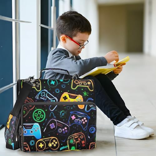 Colorful Video Game Controllers Zipper Binder for School with Shoulder Strap & Extra Pockets - 1.5 Inch 3-Ring Binder Holds 500+ Sheets, Textbooks, Laptop - color: Colorful Video Game Controllers