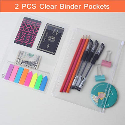 A5 Refill Paper, 200 Lined Pages, 5 Tabs Binder Divider, 160 PCS Index Tabs with Ruler, 2 PCS PVC Pockets, Binder Inserts for Refillable Planner Organizer - color: Off-white