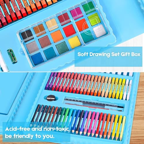 iBayam Art Case Coloring Set - (251ct), Art Kit for Him & Her, Art Supplies Set, Gifts with Trifold Easel, Scratch Paper, Sketching/Coloring Book, Crayons Pencils - color: Blue