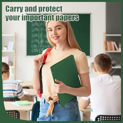 Yeaqee 50 Pcs Plastic Folders with Pockets Bulk 3 Hole Punched 2 Pocket File Folders for 3 Ring Binder Divider Folder for Notebooks, Durable Poly for Office Home (Dark Green) - color: Dark Green