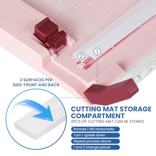 Paper Cutter Pink Rotary Paper Trimmer, 12 Inch Paper Cutter for Cardstock, Scrapbooking, Crafts, 4 Functions with 5 Blades, Safety Guard, Side Ruler for Coupons, Photos, Labels