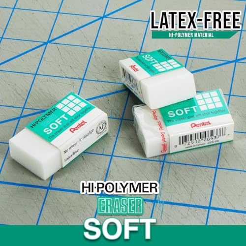 Pentel Clean Eraser, No Mess- No Residue, Hi-Polymer Soft Erasers for Pencils - White - 10 Pack - for Art, Office, and School use (10)