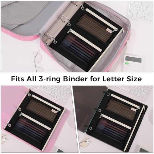 SKYDUE Pencil Pouch for Binder, Pencil Case, 3 Ring Binder Pencil Pouch with 3 Pockets and Mesh Window, Zipper Pencil Pouch, Durable Organizer for School Supplies, Cables, Earbuds, Makeup - color: Black