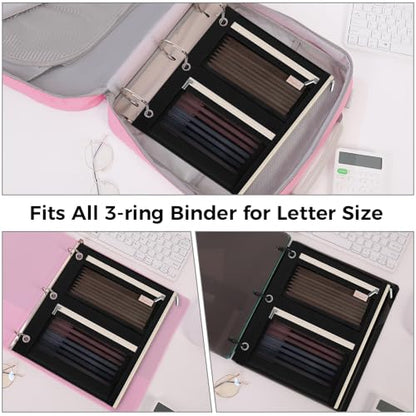 SKYDUE Pencil Pouch for Binder, Pencil Case, 3 Ring Binder Pencil Pouch with 3 Pockets and Mesh Window, Zipper Pencil Pouch, Durable Organizer for School Supplies, Cables, Earbuds, Makeup - color: Black