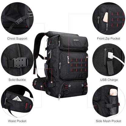 WITZMAN Carry on Travel Backpack for Men Airline Approved Fits 16" Laptop | Nylon 3 in 1 Luggage Duffle Bag with USB Charging Port, Shoe Compartment, For Weekend Getaway, Overnight Trip, B682 Black) - color: 01.black