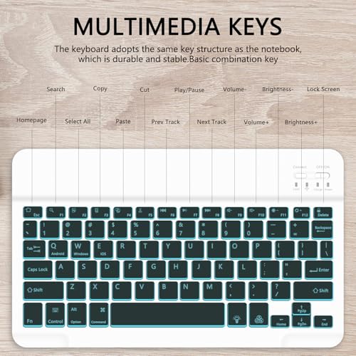 for Bluetooth Keyboard,Wireless Rechargeable 7-Color Keyboard Cute Tablet Stand Adjustable Adjustable & Foldable for iPad/iPad Pro/iPad mini/iPad Air, Samsung Xiaomi Tablets, etc - White - color: B-Backlight Keyboard-Green