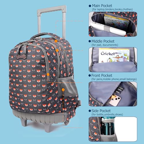 seastig Rolling Backpack 18in Double Handle Backpack Kids Wheeled Backpack Roller Backpack with Lunch Bag Set Girls Boys - color: Little Fox