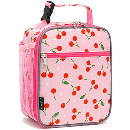 FlowFly Kids Lunch box Insulated Soft Bag Mini Cooler Back to School Thermal Meal Tote Kit for Girls, Boys, Cherry - color: Cherry