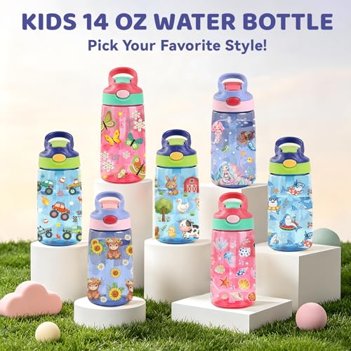 Mermaid 14oz Water Bottle with Straw – Leakproof BPA-Free Plastic Pop-Up Spout, Reusable Leak-Proof Travel Bottle for Outdoor Sports - color: Mermaid1