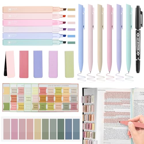 DazSpirit 25Pcs Bible Journaling Kit, Bible Study Supplies for Women | Includes 6 No Bleed Bible Highlighters, 6 Color Pens, 90 Laminated Bible Tabs, Magnetic Bookmarks & Sticky Notes - style: 6 Highlighters