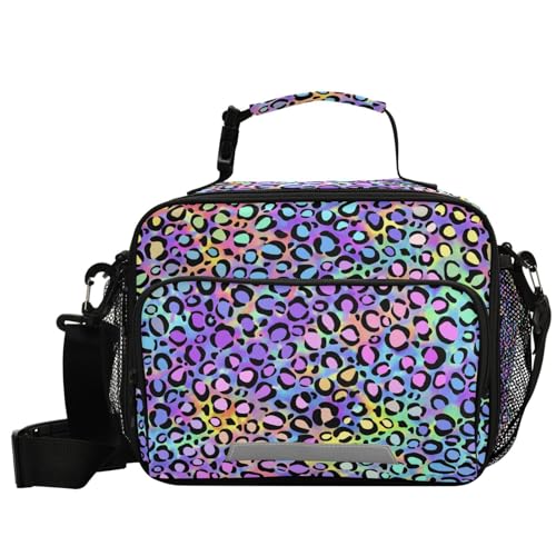 MNSRUU Student Lunch Bag Rainbow Leopard Insulated Lunch Totes Picnic Bag Lunch Box with Adjustable Shoulder Strap for Teen Kids Adults - color: Leopard 01