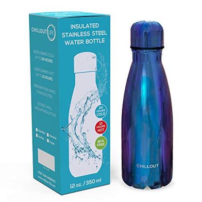 CHILLOUT LIFE 12oz Kids Insulated Stainless Steel Water Bottle, Leak Proof | Small Metal Water Bottle, Keeps Drinks Cold 24H & Hot 12H, Leak-Proof Screw Lid, Perfect for School, Travel & Sports - color: Magic Blue