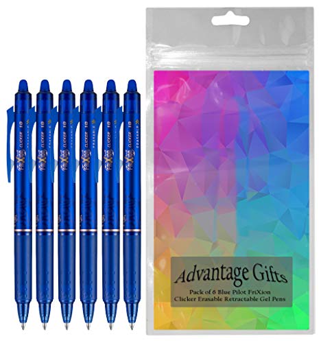 FriXion Clicker Retractable Erasable Gel Pen, Blue, Bold Point, 6-pk; Bundle with Plastic Reusable Pouch - color: Blue, size: 1 Count (Pack of 6)