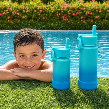CHILLOUT LIFE 12oz Kids Insulated Stainless Steel Water Bottle with Leak Proof Straw Lid & 144 Stickers - color: Ocean Blue, style: 12 oz
