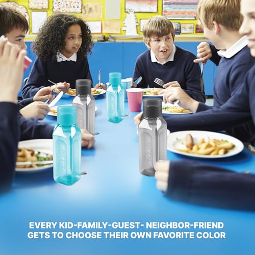 MILTON Bulk Water Bottles Set of 4 – 10 and 17oz Multicolor Bottles for Kids and Adults – Leak Proof with Carry Strap – Square Reusable Bottles for Juice, Drinks BPA-Free Dishwasher-Safe - color: Square Black/Blue