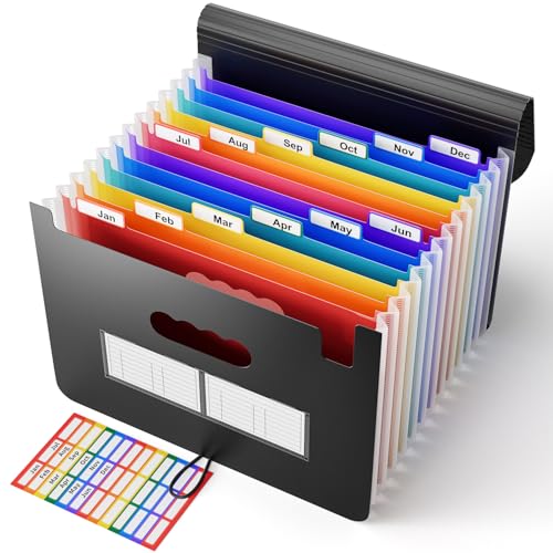 ABC life 12-Pocket Accordion File Organizer, Expandable File Folder with Colorful A-Z Tabs, Portable Bill & Receipt Organizer, Desktop Letter/A4 Document Storage for Home & Office-Black - color: A Black Classic