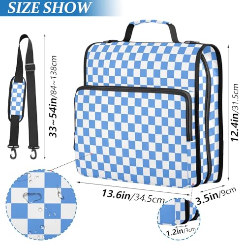 Light Blue White Checkered Binder Bag 3 Ring Zipper Binders with Shoulder Strap for School Office Organizer Storage - color: Q017