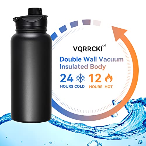 32 oz Insulated Water Bottle with Straw Lid & Wide Mouth Lids, Stainless Steel Sports Water Bottles, Double Walled Vacuum, Leak Proof, Black - color: Black, size: 32 Ounces