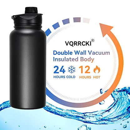 32 oz Insulated Water Bottle with Straw Lid & Wide Mouth Lids, Stainless Steel Sports Water Bottles, Double Walled Vacuum, Leak Proof, Black - color: Black, size: 32 Ounces