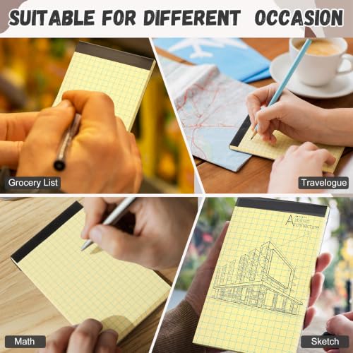 Tenceur 16 Pcs 3'' x 5'' Graph Paper Pads Quad Ruled Grid Mini Notepads, Perforated Tops, 50 Sheets Per Memo Pad, 80Gsm Paper Pads Small Pocket Graph Notebook for Students, Office, Math, Notes - color: Yellow (Black Top), style: Graph