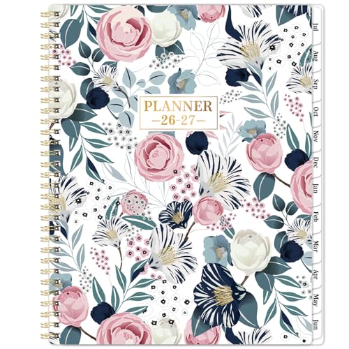 Planner 2026-2027 - Academic Planner 2026-2027, Jul. 2026 - Jun. 2027, Weekly and Monthly with Tabs, 26-27 Calendar Planner, 9" x 11", Back Pocket + Thick Paper + Twin-Wire Binding - Petunia