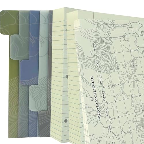 180+28 Mini 3 Ring Binder Paper for 5.5 x 8.5, 3-Hole Loose Leaf Lined Refill Filler Paper with Undated Monthly Calendar Refillable Planner Inserts, College Ruled