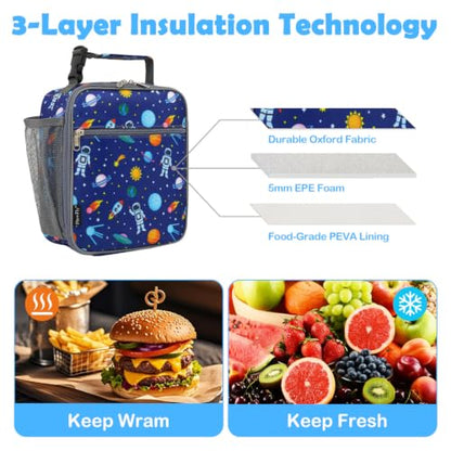 FlowFly Kids Lunch box Insulated Soft Bag Mini Cooler Back to School Thermal Meal Tote Kit for Girls, Boys, Astronaut - color: Astronaut