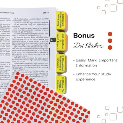 Index Tabs for 2026 FAR/AIM, Color-Code and Laminated Book Tabs for PPL, with Alignment Card, Bookmark, and Dot Stickers. (Book NOT Included)