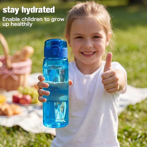 GOPPUS 20oz Kids Water Bottle with Time Marker & Handle, Tritan BPA-Free, Reusable Leakproof Anti-Dust Everyday,Clear Kids Water Bottles For School,Car Travel, Gifts Boys Girls(Blue) - color: Blue