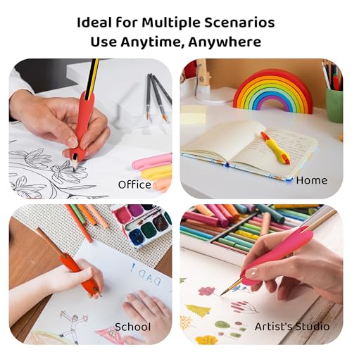 3 Pack Silicone Pencil Grips for Kids & Adults, Ergonomic Dual-Head Design for Handwriting, Drawing & Coloring, Improves Grip Control, Pink/Red/Yellow - color: Pink,red,yellow