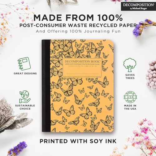 Decomposition Monarch Migration College Ruled Composition Notebook - 9.75 x 7.5 Journal with 160 Lined Pages - Cute Notebooks for School Supplies, Home & Office - 100% Recycled Paper - Made in USA - color: Monarch Migration