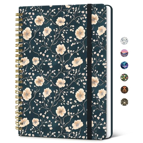 Taja Lined Spiral Journal Notebook for Women, Pretty College Ruled Notebook for Work & Note Taking, A5 Hardcover Journal for Writing, Cute Aesthetic 140 Pages, Floral Vine - color: Q-Floral Vine