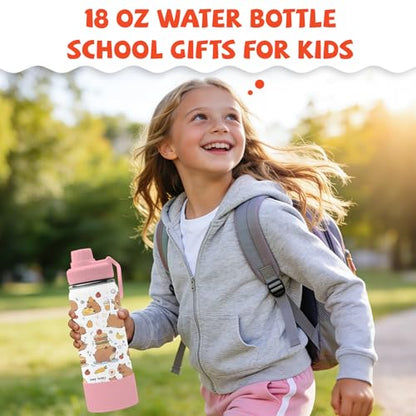 Capybara Gifts for Kids - 18oz Capybara Water Bottle with Straw Lid, Kids Stainless Steel Insulated Water Bottle, Leak Proof, BPA-Free, Animals Cup for School, Travel, Birthday Gift Cup for Teens - color: Capybara