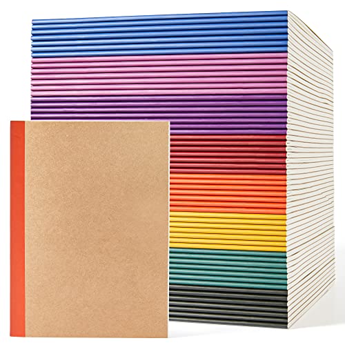 feela 56 Pack Composition Notebooks Bulk, Kraft Cover Lined Blank College Ruled Composition Travel Journals with Jewel Tone Spines For Women Students, 60 Pages, 8.3”x 5.5”, A5, 8 Vintage Colors - color: 8 vintage colors X7