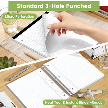 3pcs Legal Pads with Holes, loose Notepads 8.5x11 Wide Ruled Perforated | White Loose Leaf Paper, 30 Sheets/Pad, Notepad 8.5x11, Thick Lined Paper,3 Hole Punch, Notebook 3 Ring Binders, Sturdy Back