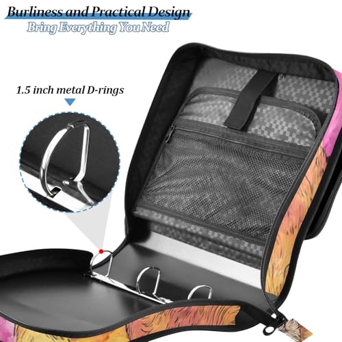 ALAZA Dogs Rainbow Marble Zipper Binder 1.5 inch 3 Ring Binder Organizer with Shoulder Strap and Handle for Home Office Work