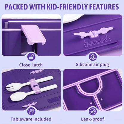 rockpapa Chill Bento Box for Kids- Large 5.5 Cups Lunch Box with Ice Pack - 5 Compartments, BPA-Free, Leak Proof, with Utensils & Portable Handle, Microwave/Dishwasher Safe (Purple Mermaid) - color: Purple Mermaid