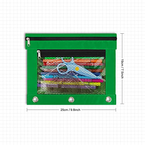 IKAYAS 3 Pack Pencil Pouch for 3 Ring Binder with Zipper, Pouch Bags for Classroom, Storing School Supplies, Green - color: Green