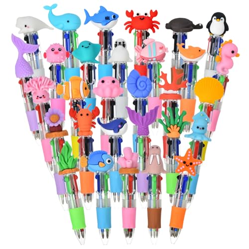 30PCS Ocean Animal Multicolor Pens, 4 Color Ballpoint Pens Bulk, Retractable Novelty Pens with Whale Shark Turtle Sea Creature Toppers, Cute Writing Pens for Journaling, Office Supplies, Planner - style: Sea Animals