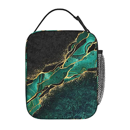 YETTA YANG Marble Black Green Gold Portable Lunch Bag Insulated Lunch Box Reusable Totes For Women Men Work Picnic Camping - color: Black16