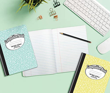 Better Office Products Composition Book Notebook, Hardcover, Assorted Pastel Covers, Wide Ruled (11/32-inch), 80 Sheet, One Subject, 9.75" x 7.5", 6 Pack