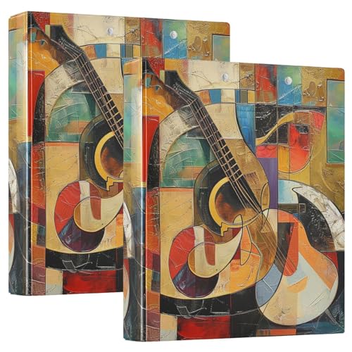 Abstract Guitar Abstract Modern Art 3 Ring Binder 1.5" Decorative D-Ring Binder with Clipboard&3 Clear Pockets, Holds 200 Sheets A4 Size Paper Waterproof Binders for School Home Office|2 Pack - color: Art Paint Guitar, size: 12.4x10.63x2.36 Inch-2 Pack