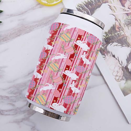 Spring Easter 10oz Stainless Steel Tumbler with Lid & Straw-Double Wall Vacuum Insulated Travel Mug Rabbits Easter Egg Flowers Pink Water Bottle Coffee Beverage Drinks Cup - size: 10 Ounces