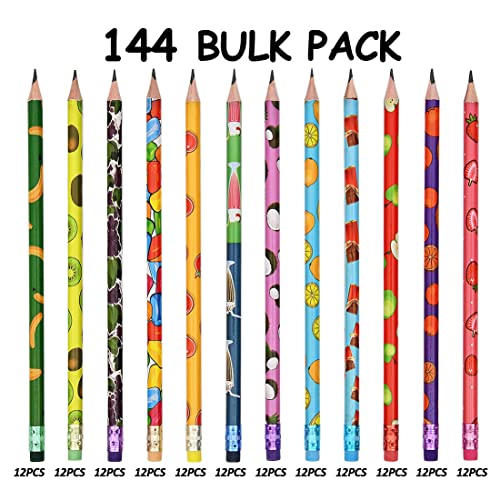 Rarlan Fun Pencils for Kids, #2 HB, Pre-Sharpened, 144 Count Bulk Pack | Classroom Pencils with Erasers for School and Teacher Supplies, Writing, Drawing and Sketching - size: 144 Count (Pack of 1)