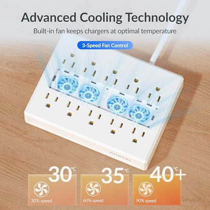 Gitryin Modular Laptop Charging Station, 2 * 140W, 3 * 40W Retractable USB C Chargers, 10 Type C Ports with Cooling Power Strip, 400W Charging Hub