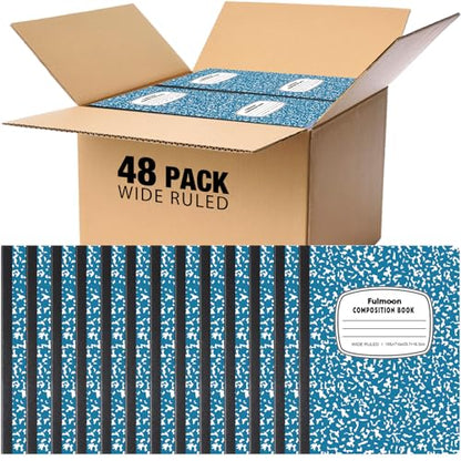 Fulmoon 48 Pcs Composition Notebook Bulk Wide Ruled Hard Cover Notebook 30 Sheets/60 Pages for School College Journal Writing Programs Art Recipes 10.12 x 7.2 Inch, Blue - color: Blue, style: Wide Ruled